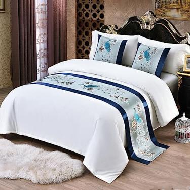 Imagem de Cama, corredor, cama, cachecol, colchas, sólido, hotel, cama, corredores, cachecóis para cama king size, decoração de quarto, azul-2 | 50 x 240 cm (cama de 1,8 m)