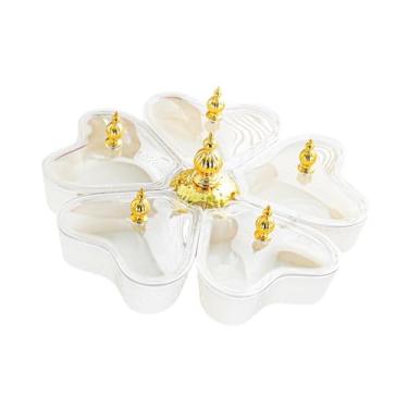 Imagem de Generic Bandeja giratória dividida em formato de coração, portátil e multiuso com tampa, ideal para servir doces, nozes e Decoração para mesa casa, Coração Branco