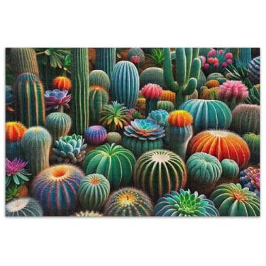 Imagem de Quebra-cabeça de cacto suculentas coloridas, 1000 peças para adultos, pintura animal, quebra-cabeças difíceis, engraçados