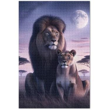 Imagem de Quebra-cabeça de paisagem africana de leões adultos 500 peças elefante branco paisagem animal arte colorida, 50 x 35 centímetros