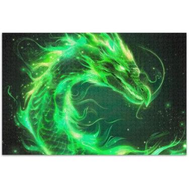 Imagem de Quebra-cabeça dragão fogo verde 500 peças para adultos quebra-cabeça brinquedo arte homens presentes exclusivos jogo puzzle presentes