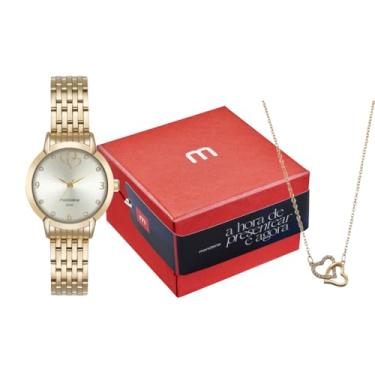 Imagem de Mondaine Kit Relógio Feminino Dourado Metálico com Colar de Coração