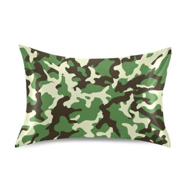 Imagem de Fronhas refrescantes estampadas personalizadas King Queen fronha padrão cetim macio fronhas cama queen tamanho 76.2 cm x 50.8 cm Cool Camouflage Green