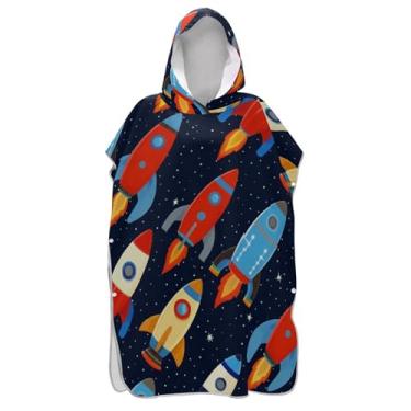 Imagem de TSENQUE Poncho de surfe azul retrô Rockets para trocador de roupas de adulto Ponchos de praia leves para homens toalha de banho com capuz de praia