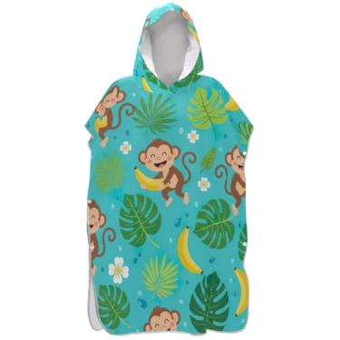 Imagem de Joisal Roupão de mudança para adultos, poncho de surfe, com capuz, fofo, plus size, unissex, poncho adulto, com capuz, desenho animado, macaco, tropical turquesa