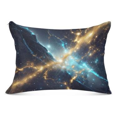 Imagem de Fronhas de flanela com estampa de arte azul dourado preto com zíper padrão Queen King fronhas de cama fofas, tamanho Queen, 50,8 cm x 76,2 cm