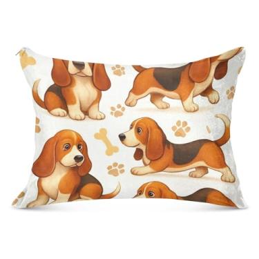 Imagem de Capa de almofada com zíper de cachorro Basset Hound de poliéster padrão king queen size fronha fofa para sofá de cama de casa, tamanho king, 50,8 cm x 101,6 cm