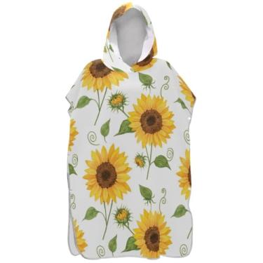 Imagem de Joisal Roupão reutilizável para adultos poncho de surfe com capuz toalha de natação bonito girassol branco masculino poncho com capuz