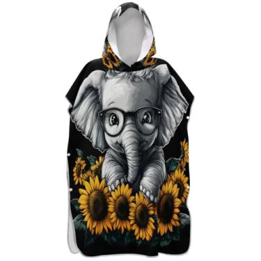 Imagem de Joisal Óculos de elefante engraçados poncho de surfe trocador adulto plus size feminino ponchos com capuz praia moletom toalha natação