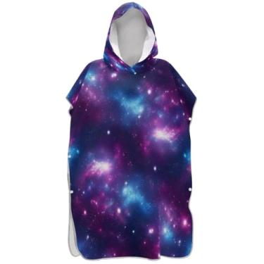 Imagem de Joisal Roxo Azul Espaço Nebulosa Surf Poncho Adultos Trocador Plus Size Unissex Adulto Poncho com Capuz Impressão Toalha de Praia com Capuz