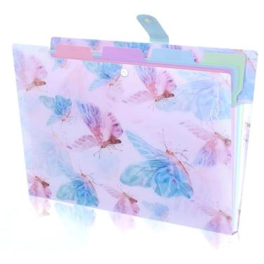 Imagem de Pasta organizadora expansível com padrão - Organizador de documentos sanfonado com 5 bolsos e etiquetas, à prova d'água tamanho A4/carta para escola, escritório, casa (borboletas divertidas)