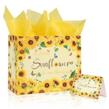 Imagem de Lednica Um pequeno girassol está a caminho Adorável bolsa de borboleta com papel de embrulho e envelope de cartão em design floral perfeita para suprimentos de festa de aniversário bolsas para ela
