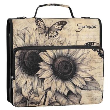 Imagem de Fichários de 3 anéis de borboleta de girassol para o verão, 3 cm, anel D, fichário com zíper, fichário organizador, com alça, bolsa escolar de ensino médio, estojo com alça