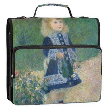 Imagem de Fichários Work de 3 cm com 3 anéis, estampa floral Auguste Renoir, pasta de armazenamento com alça para fichários escolares com alça de ombro