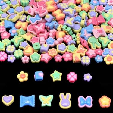Imagem de Miçangas de acrílico sortidas para kit de fabricação de pulseiras, 200 g + 11 estilos, berloques kawaii de pônei doces contas DIY suprimentos de artesanato para joias chaveiros colares (cores doces