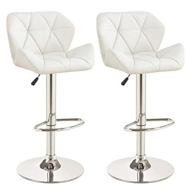 Imagem de Banco de bar, banco de bar giratório, banco de bar ajustável em altura, conjunto de 2, banco de bar giratório com encosto, banco de metal, banco de bar vintage industrial, branco