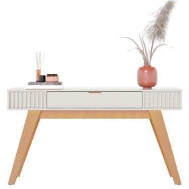 Imagem de Aparador 1 Gaveta 4 Pés Em Madeira C/ Ripado Artesanal Ravena Off Whit