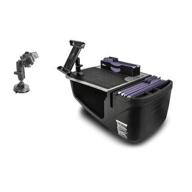 Imagem de AutoExec Mesa de carro Efficiency FileMaster para sua estação de trabalho de veículo e escritório móvel, cinza, com suporte para tablet e suporte de sucção para telefone