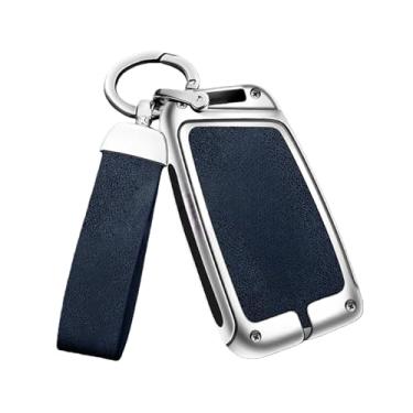Imagem de Liga de zinco caso chave do carro capa compatível com skoda superb 2 3 titular escudo proteção chaveiro keyless conjunto acessórios interiores automóveis(Silver Blue Set)