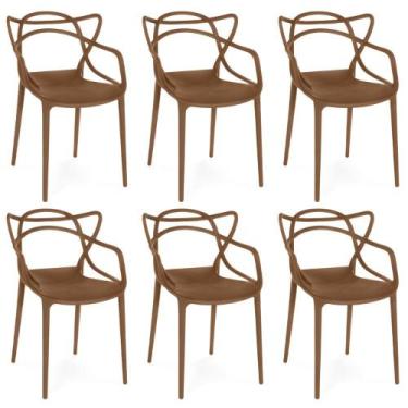 Imagem de Kit 6 Cadeiras de Jantar Allegra Prática Empilhável - Marrom - Magazin
