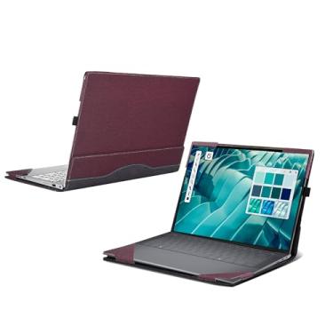 Imagem de Capa para laptop Dell 14 Premium DA14250 [não compatível com nenhum outro modelo], capa de bolso interno de couro PU 2 em 1 (vermelho)