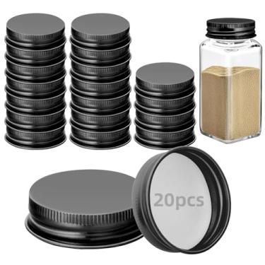Imagem de 20 tampas quadradas para potes de temperos quadrados de 113 g e 170 g, tampas de conserva herméticas reutilizáveis para recipientes de tempero de cozinha (frascos não incluídos) (tampas de ferro