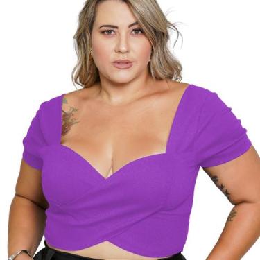 Imagem de Cropped Transpassado Com Manga Alfaiataria Plus Size Cor:LilásTamanho:
