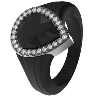 Imagem de Rinfit Anel de casamento feminino de silicone - anel de aniversário feminino - anéis de compromisso para ela com moldura de metal pera e pedras de zircônia cúbica - design patenteado, Size 9, Silicone