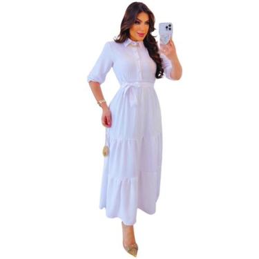 Imagem de Vestido Alfaiataria Evangélico com Laço Regulável Saia Fluída Valoriza