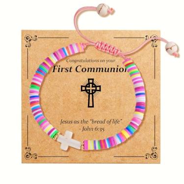 Imagem de Eaciy Presentes de primeira comunhão para meninas - Pulseira cruzada para meninas, primeira comunhão, batismo, presentes de confirmação para meninas adolescentes, neta, filha, sobrinha, 6-11, Metal