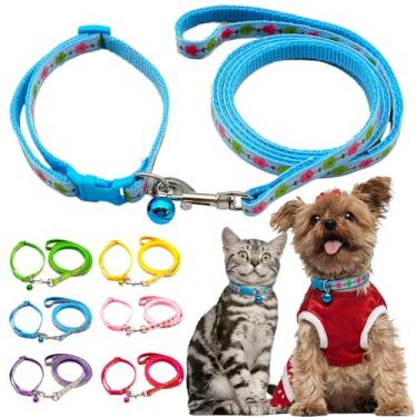 Imagem de Conjunto de coleira de cachorro XXS com sino e trela, coleiras de nylon para gatos machos para PP filhotes pequenos animais de estimação areia gatinho pequeno, azul