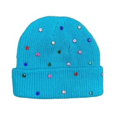 Imagem de Gorro De Tricô Feminino Com Strass Brilhante, Chapéu Macio Para Outono
