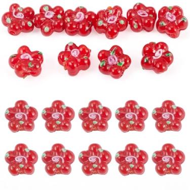 Imagem de 10 peças de contas de flores de vidro feitas à mão, lampwork, 5 pétalas, flor de ameixa, floral, espaçador, contas para colar DIY, pulseira, brinco, joias, artesanato, tijolo de fogo