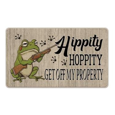 Imagem de Livcoz Tapete de porta da frente engraçado sapo bem-vindo, Hippity Hoppity Get Off My Property Tapete decorativo antiderrapante para entrada, casa de fazenda vintage, perfil baixo, interior, exterior