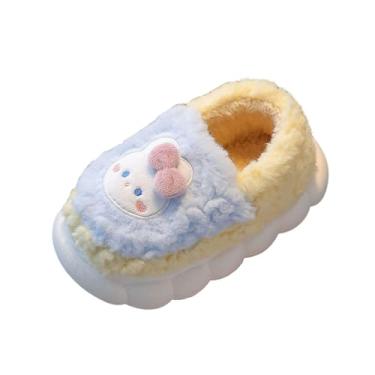 Imagem de Pantufas femininas versáteis e fofas com laço e sola grossa, modernas, para outono e inverno, sem salto, Azul-claro celeste, 34