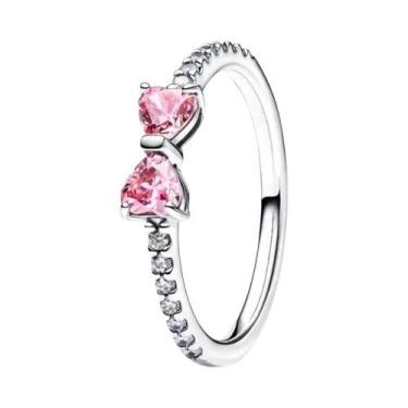 Imagem de Conjunto De Brincos E Anel Em Prata 925 Com Laço Vermelho Rosa Para Mu