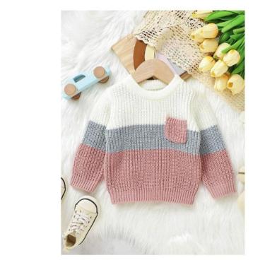 Imagem de Blusão Suéter Infantil Menino Tricô Off White/Cinza/Rosa-Feminino