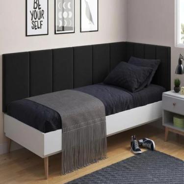 Imagem de Cabeceira Em L Estofada Solteiro Design Moderno Sued Preto - Drop de C