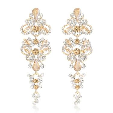 Imagem de EleQueen Brincos femininos de liga metálica, brincos de gota vintage simétricos com cristal brilhante, joias elegantes para noivas e damas de honra, Cristal, Cristal