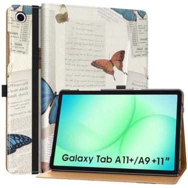 Imagem de MoKo Capa para Samsung Galaxy Tab A11+/A11 Plus/A9+/A9 Plus 11 polegadas 2025/2023, capa de couro PU com suporte multi-ângulo com alça de mão, bolso, despertar/hibernar automaticamente, borboleta