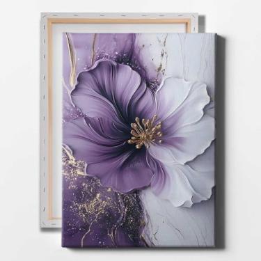 Imagem de Arte de parede de textura branca roxa pinturas em tela floral abstrata decoração de flores roxas arte de parede de flores abstratas modernas para sala de estar quarto escritório pintura floral
