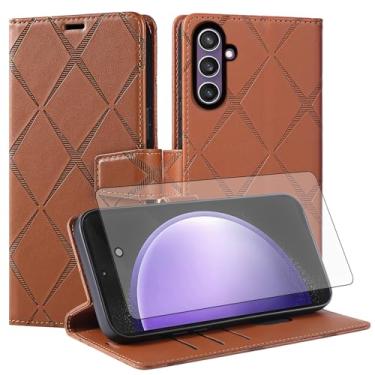 Imagem de Asuwish Capa de telefone para Samsung Galaxy S23 FE 5G capa carteira com protetor de tela de vidro temperado PU couro sintético flip porta-cartão de crédito slot suporte robusto celular S 23 EF S23FE