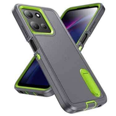 Imagem de IDweel Capa para Motorola Moto G 5G 2025/2026, capa para Moto G Play 5G 2026 com suporte, 3 em 1, híbrida, durável, resistente, proteção rígida, capa de policarbonato macio, cinza/verde