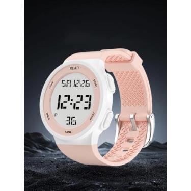 Imagem de Relógio digital WatWomen Ches Sports, impermeável, versátil, relógio de pulso com visor digital com luz noturna LED, alarme de data, cronômetro para homens e mulheres, Rosa 1