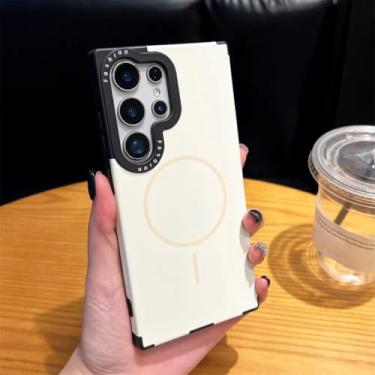 Imagem de HJZSZX Capa de silicone macio com lente de luxo e carregamento sem fio para Galaxy S24 Ultra (para Galaxy S24 Ultra/branco antigo)