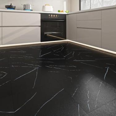Imagem de Azulejos autoadesivos 30 x 30 cm em mármore preto fosco para revestimento de vinil à prova d'água para cozinha, banheiro, lavanderia, trailer, trailer, guarda-lamas, porão, acabamento de entrada