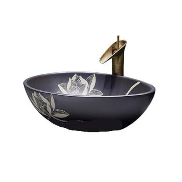 Imagem de Pia de vaso sanitário acima do balcão pia de vaso de porcelana banheiro de cerâmica com torneira e conjunto de ralo bancada moderna