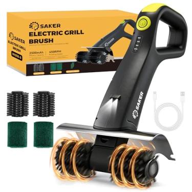 Imagem de Saker Escova elétrica para churrasqueira com 450 RPM e luz LED | Escova de limpeza de grelha sem emaranhados com rolo durável | Kit completo de escova e almofada de limpeza de 8 peças | Presente ideal