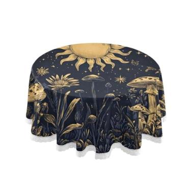 Imagem de Qilmy Toalha de mesa redonda de palmeira de treliça verde, 152 cm, resistente à água, à prova de derramamento, capa de mesa grande para jantar de reunião de família em ambientes internos e externos