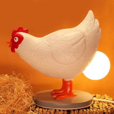 Imagem de OkiyiD Lâmpada de ovo de galinha, luminária de mesa de frango engraçada, luz noturna de ovo de LED, frango de resina com regulação contínua, decoração para casa, quarto, estudo